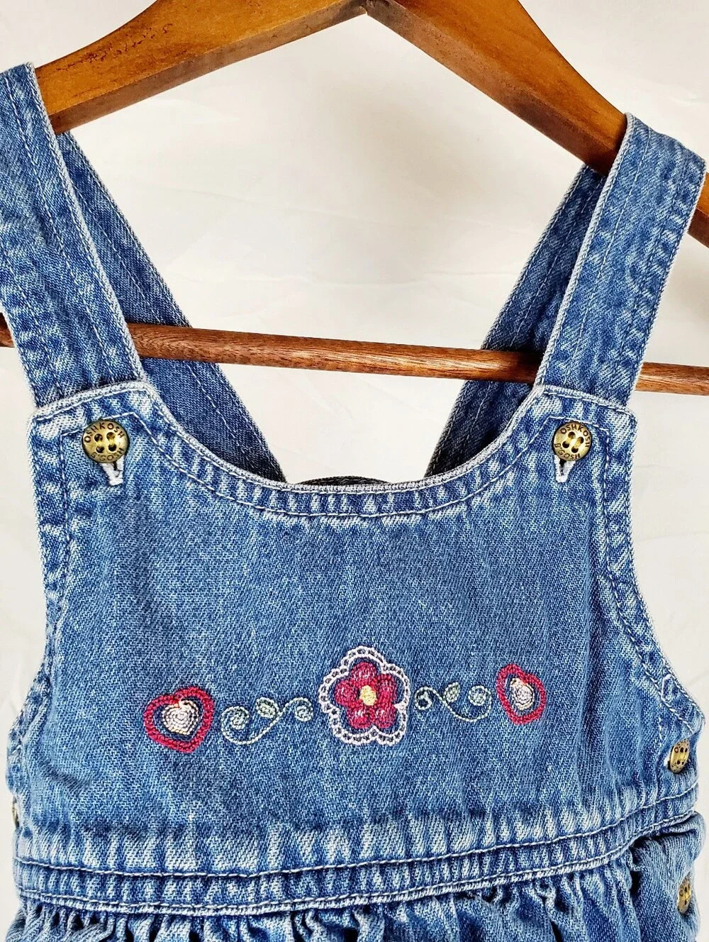Vintage OshKosh Floral Embroidered Denim Overall Dress
